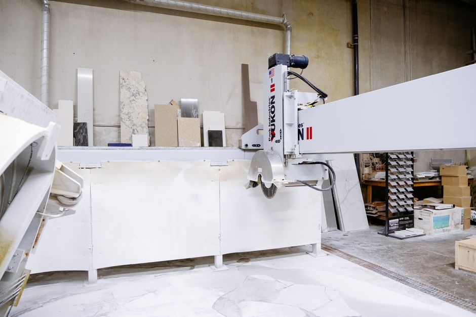 Stone being cut and fabricated